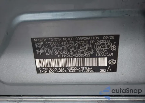 2009 Lexus Is 250 from USA, damaged, VIN JTHBK262X92085422